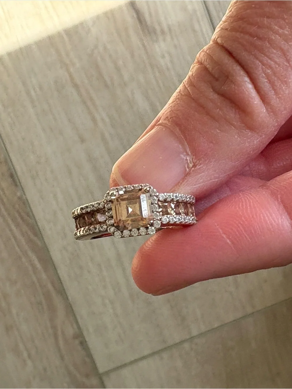 Suzy Levian Rose Sterling Silver Cubic Zirconia Ascher Cut Stone Size 5 Ring